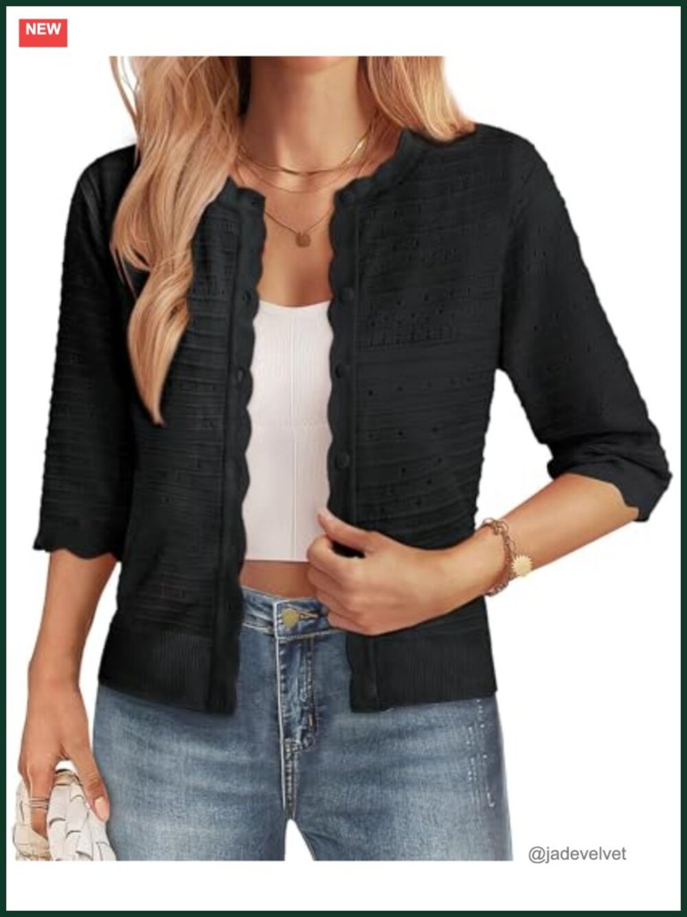 Women's Crochet Cropped Cardigan 3/4 Sleeve Button Down Shrug Lightweight Knit